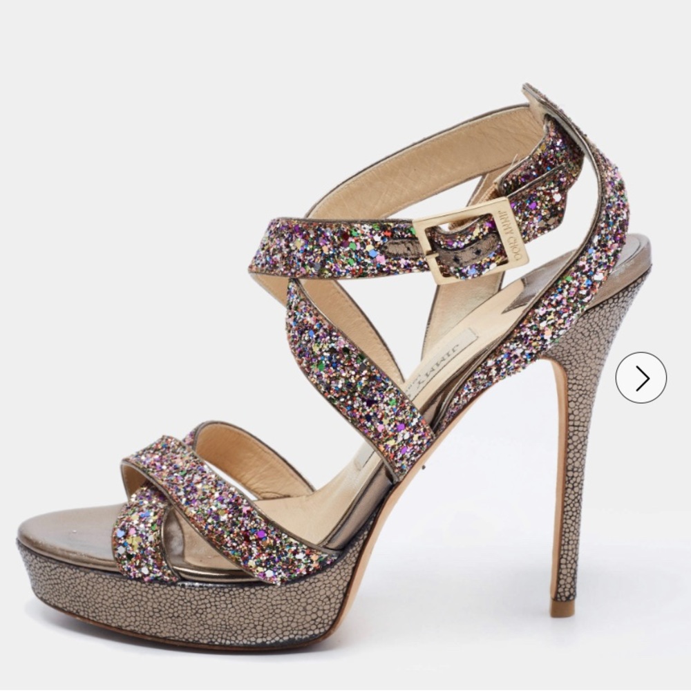 Jimmy Choo Glitter Strappy Heels 37 | Italy | Party Wedding Pumps